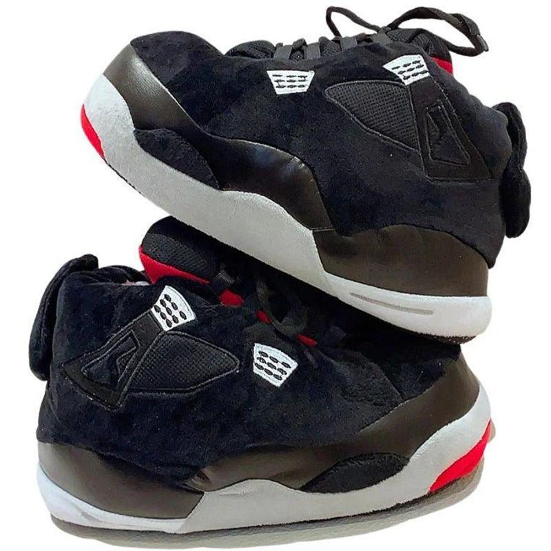 "Classic Kickback: Unisex One-Size Jordan 4 Retro Bred Sneaker Slippers" - OLMCOL