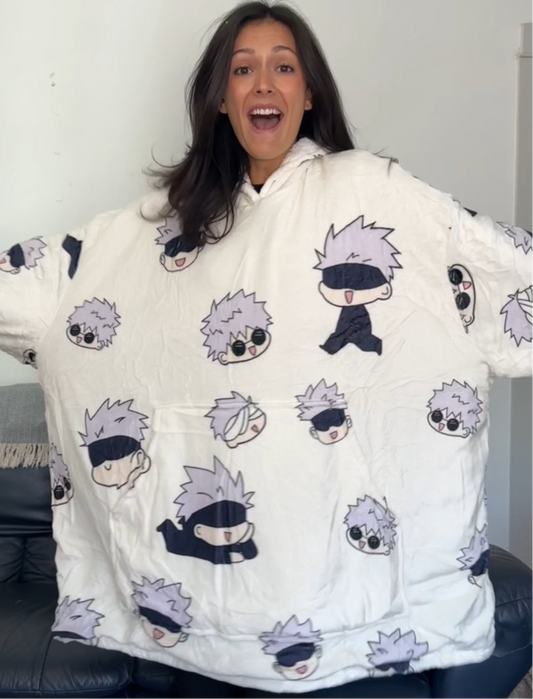 Anime Blanket Hoodie  oversize snuggle Sherpa Satoru Gojo Jujutsu Kaisen