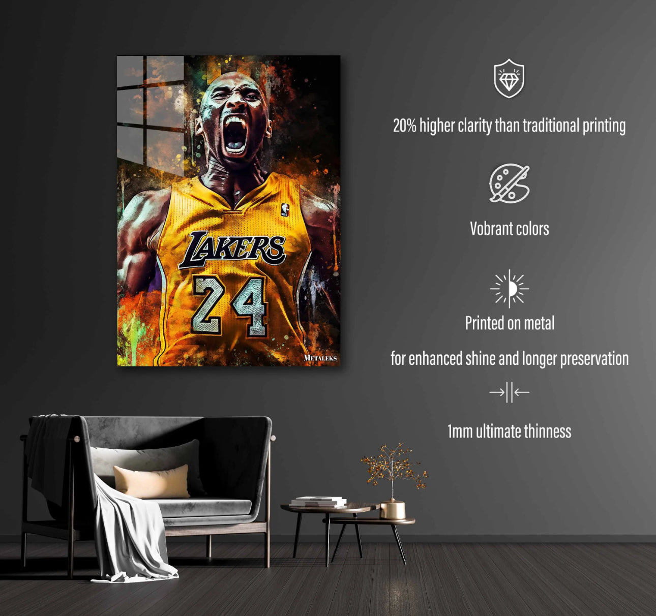 Kobe Bryan, basketball,Metal Poster - 1mm Thick, 12x16 Inch, Glossy Shine