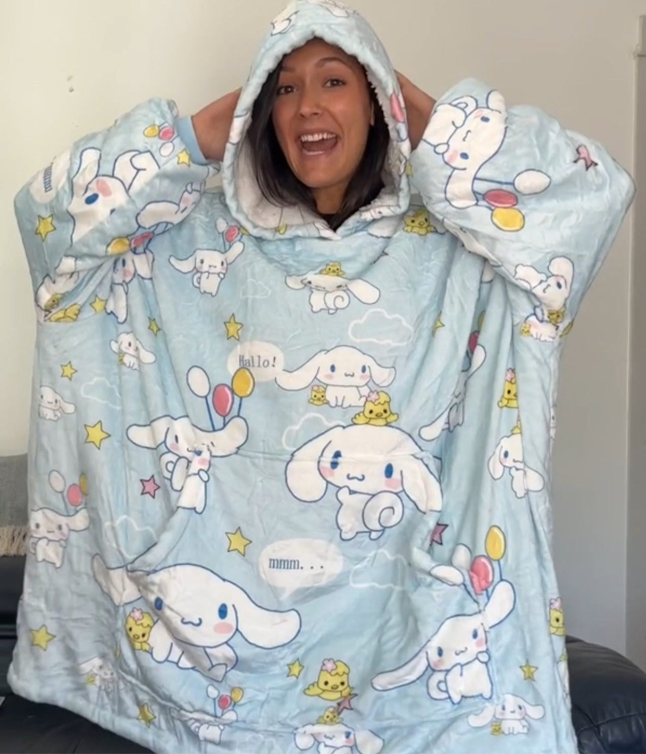 Anime Blanket Hoodie  oversize snuggle Sherpa  Cinnamoroll from hello kitty