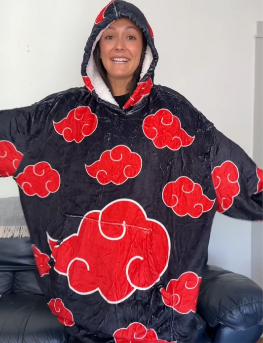 Anime Blanket Hoodie  oversize snuggle Sherpa  Naruto Akatsuki