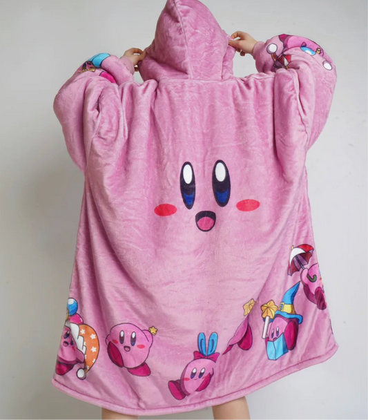 Anime Blanket Hoodie  oversize snuggle Sherpa Kirby