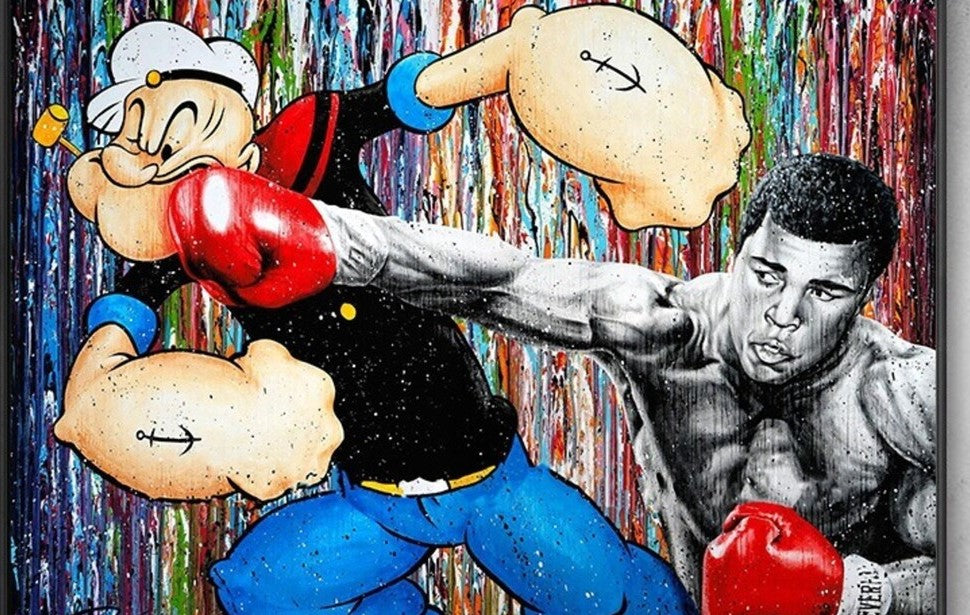 Popeye,Mohamed Ali,Mohamed Ali bitting Popeye , Metal Poster - 1mm Thick, 12x16 Inch, Glossy Shine