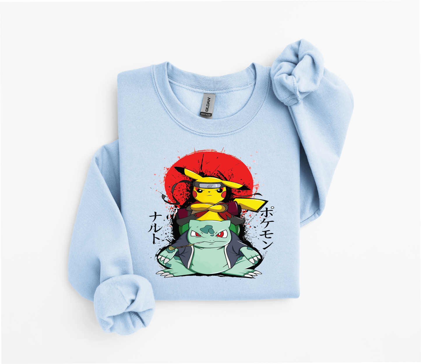 Naruto-Inspired Pikachu Riding Bulbasaur Sweater | Gildan 18500 | Kids & Adult Sizes | DTF Print