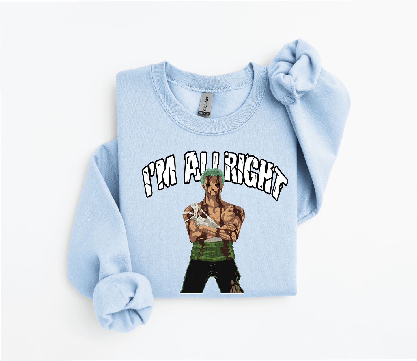 Zoro "I'm Alright" Sweater | Iconic One Piece Moment | Gildan 18500 | Kids & Adult Sizes | DTF Print