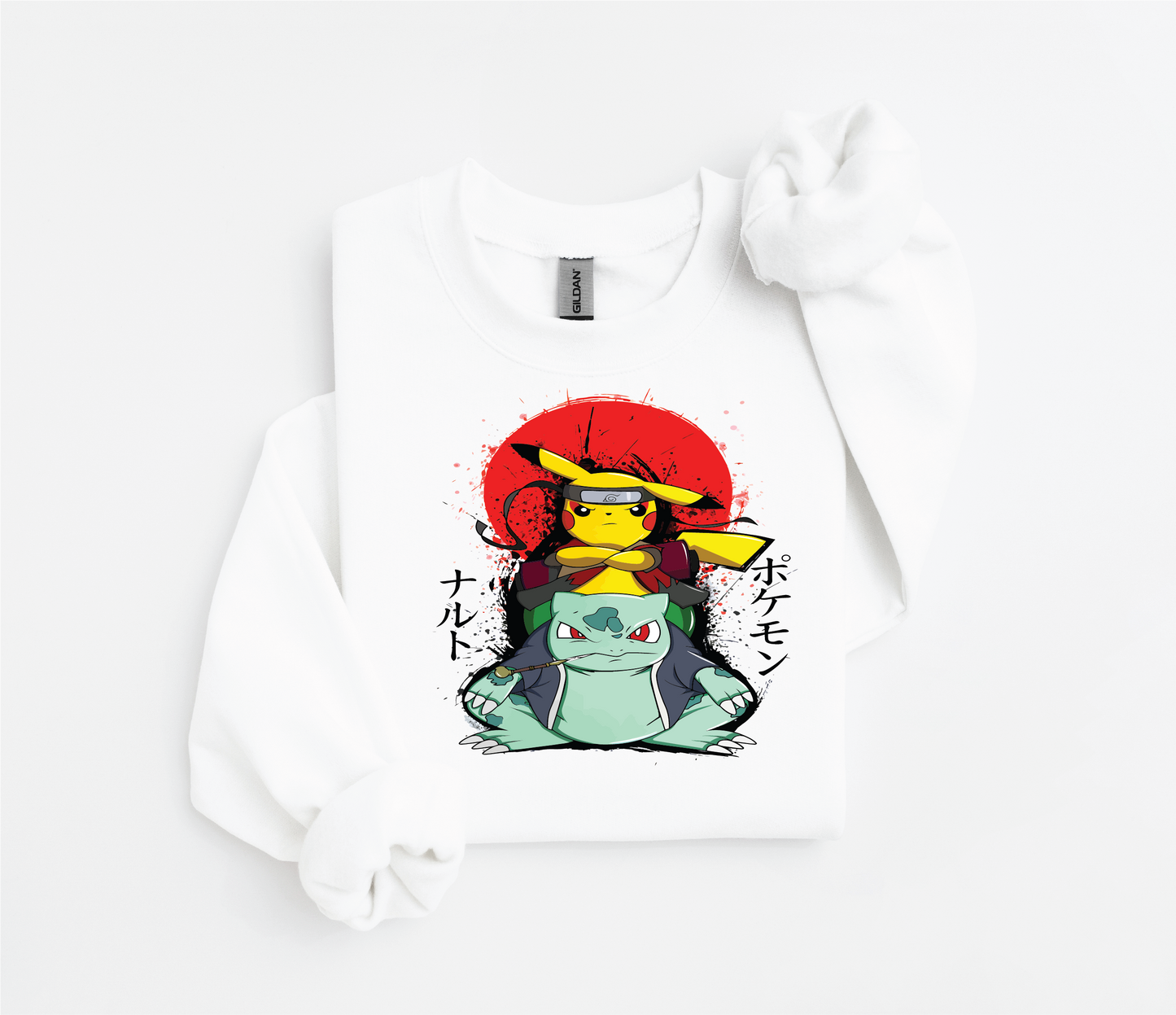 Naruto-Inspired Pikachu Riding Bulbasaur Sweater | Gildan 18500 | Kids & Adult Sizes | DTF Print