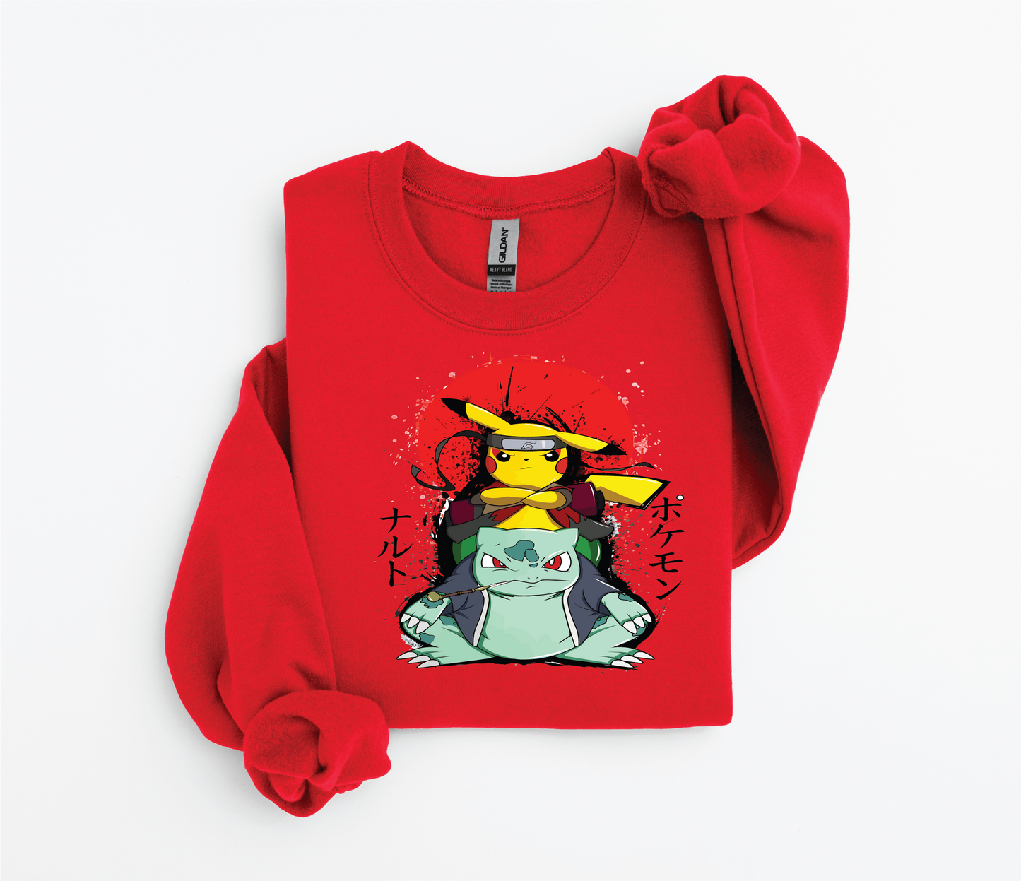 Naruto-Inspired Pikachu Riding Bulbasaur Sweater | Gildan 18500 | Kids & Adult Sizes | DTF Print