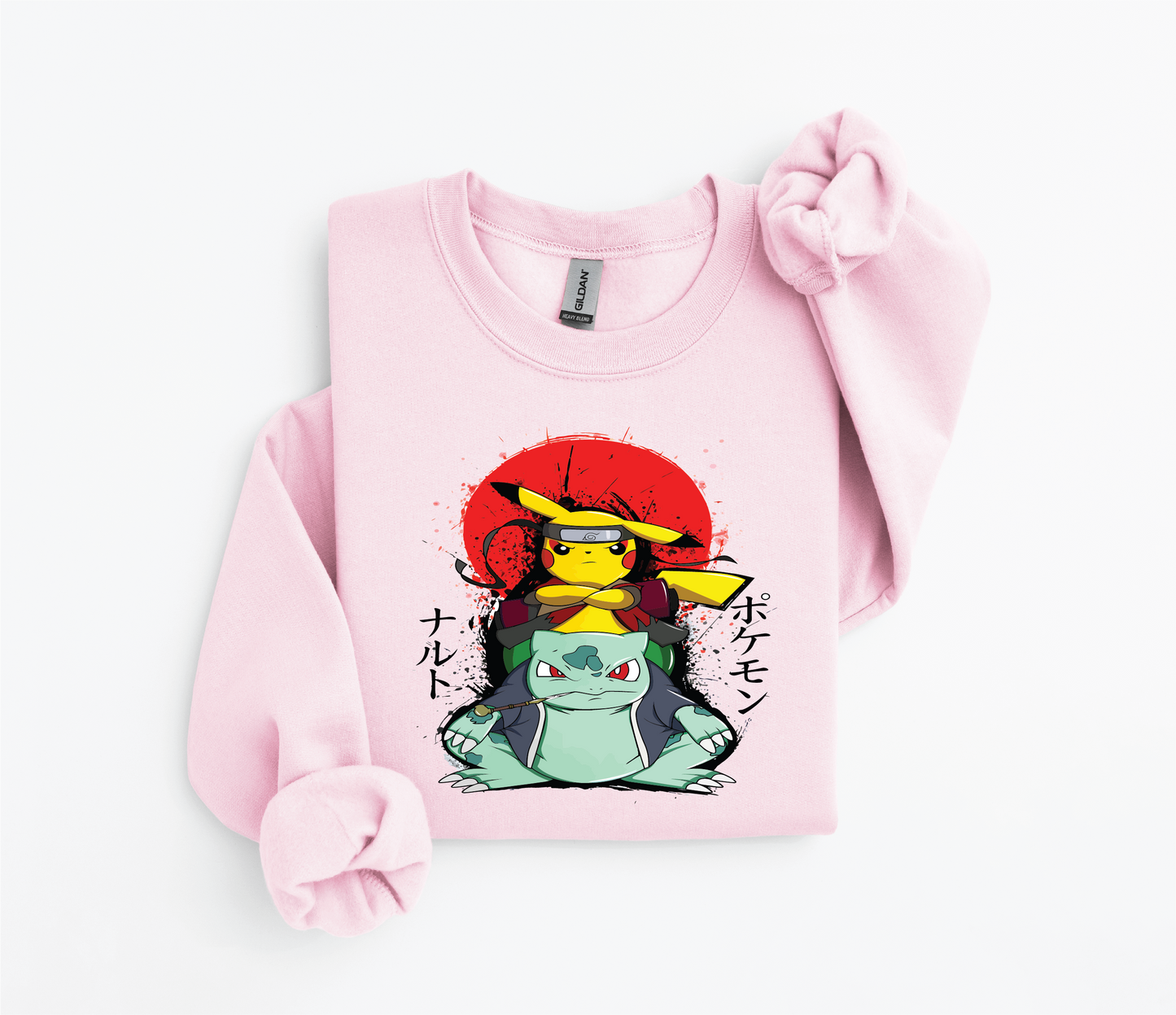 Naruto-Inspired Pikachu Riding Bulbasaur Sweater | Gildan 18500 | Kids & Adult Sizes | DTF Print