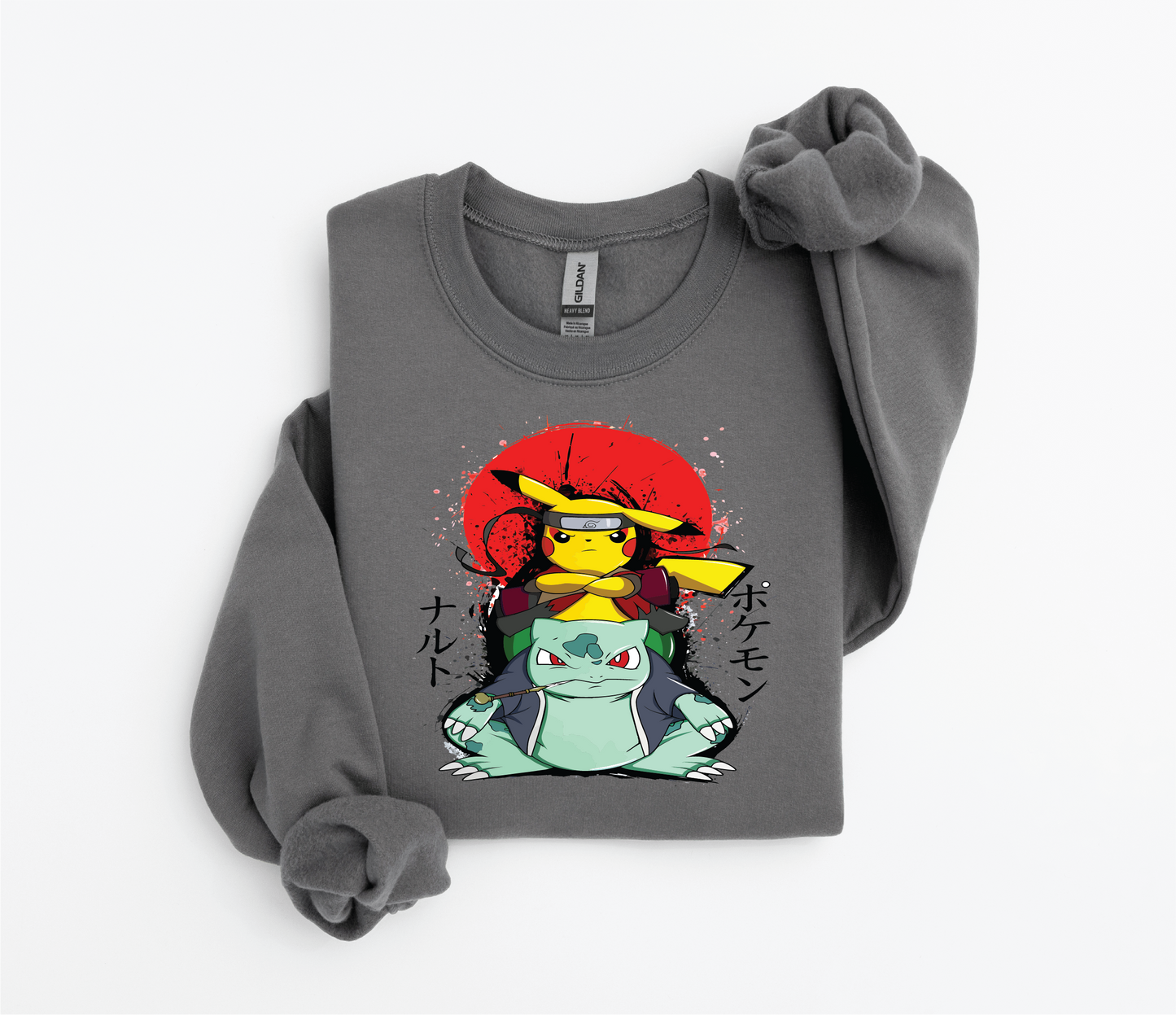 Naruto-Inspired Pikachu Riding Bulbasaur Sweater | Gildan 18500 | Kids & Adult Sizes | DTF Print