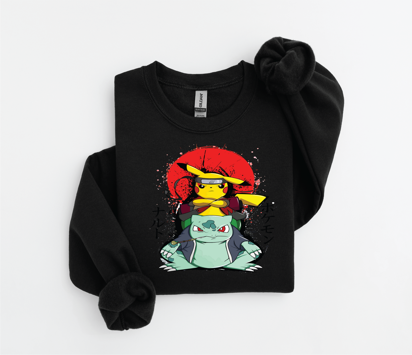 Naruto-Inspired Pikachu Riding Bulbasaur Sweater | Gildan 18500 | Kids & Adult Sizes | DTF Print