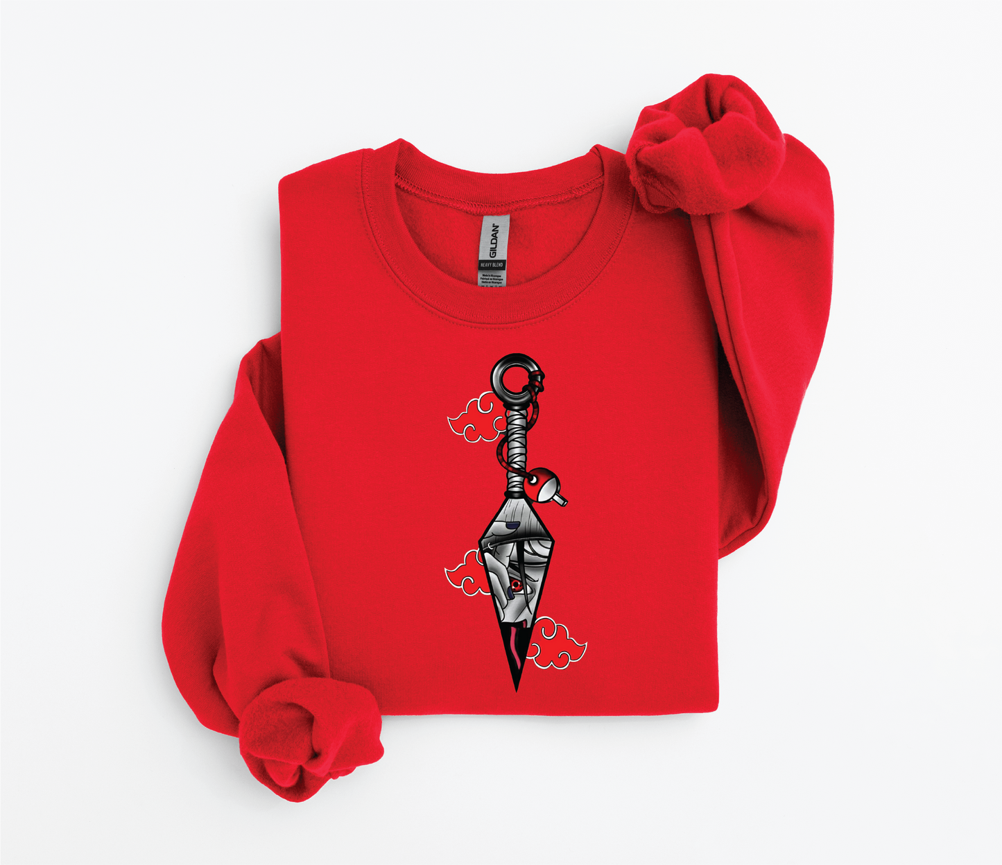 Itachi Uchiha Knife with Akatsuki Cloud Design Sweater | Gildan 18500 | Kids & Adult Sizes | DTF Print