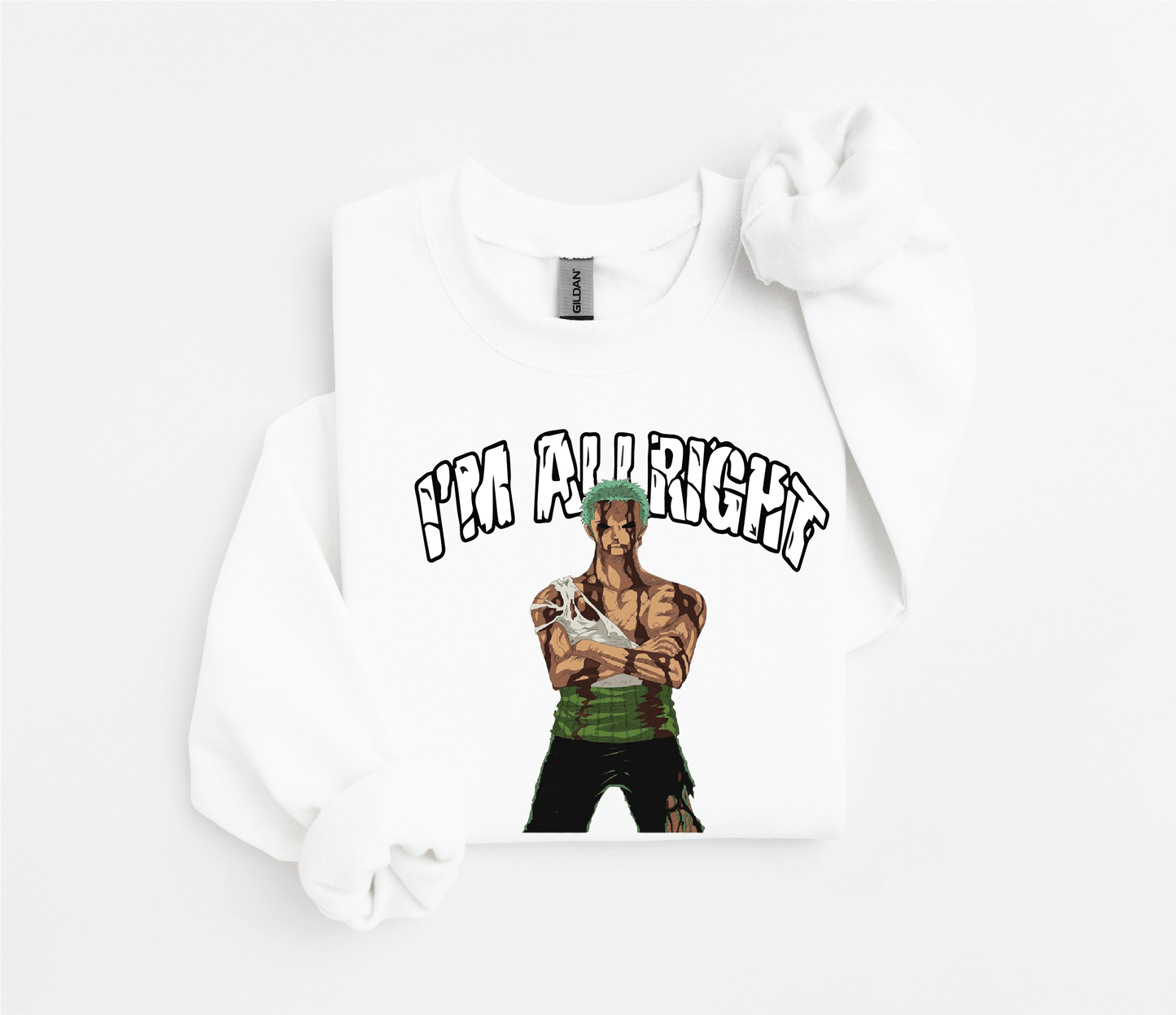 Zoro "I'm Alright" Sweater | Iconic One Piece Moment | Gildan 18500 | Kids & Adult Sizes | DTF Print