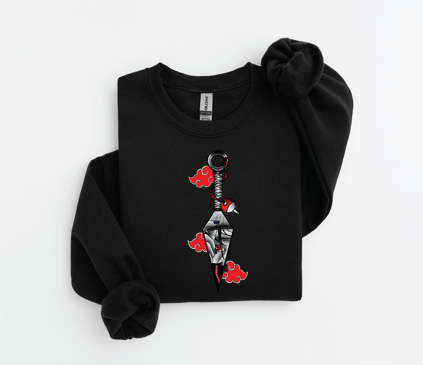 Itachi Uchiha Knife with Akatsuki Cloud Design Sweater | Gildan 18500 | Kids & Adult Sizes | DTF Print