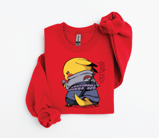 Sasuke-Inspired Pikachu Sweater | Uchiha Clan Logo Design | Gildan 18500 | Kids &Adult Sizes | DTF Print