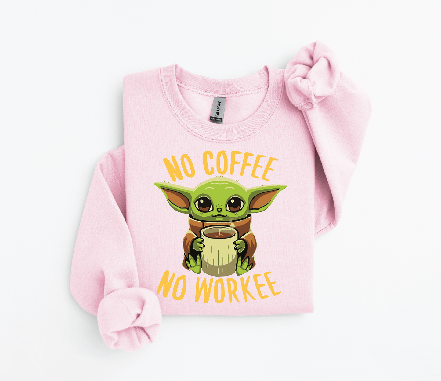 Yoda "No Coffee, No Workee" Sweater | Gildan 18500 | Kids &amp; Adult Sizes | DTF Print