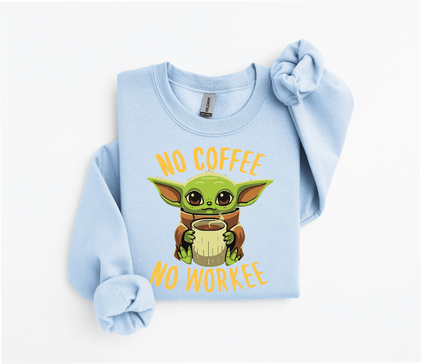 Yoda "No Coffee, No Workee" Sweater | Gildan 18500 | Kids &amp; Adult Sizes | DTF Print