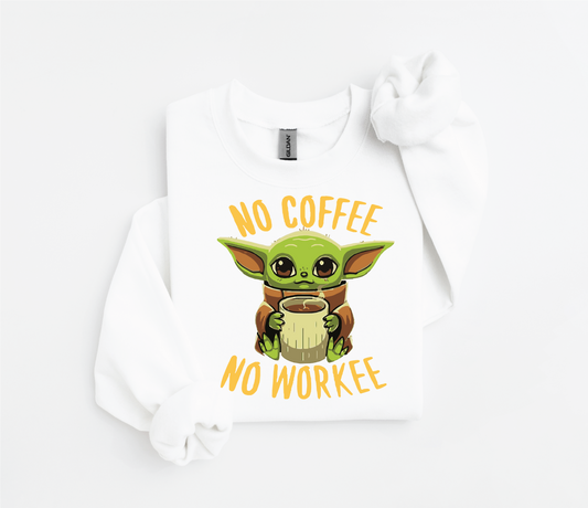 Yoda "No Coffee, No Workee" Sweater | Gildan 18500 | Kids &amp; Adult Sizes | DTF Print