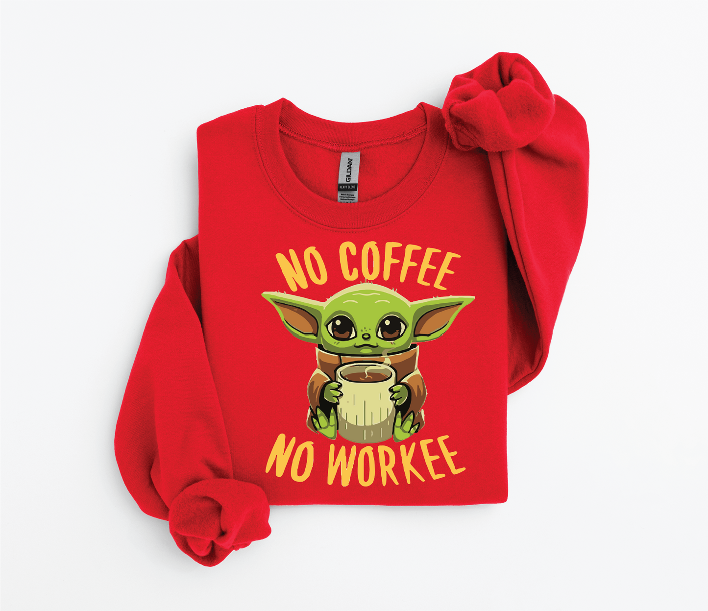 Yoda "No Coffee, No Workee" Sweater | Gildan 18500 | Kids &amp; Adult Sizes | DTF Print