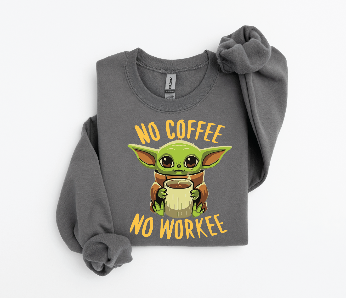 Yoda "No Coffee, No Workee" Sweater | Gildan 18500 | Kids &amp; Adult Sizes | DTF Print