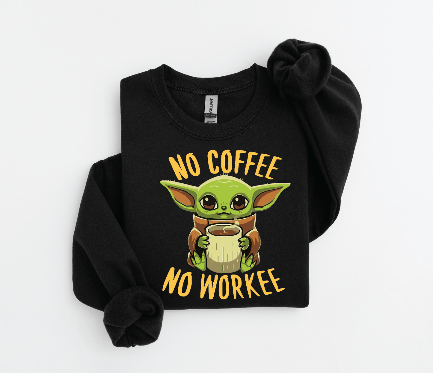 Yoda "No Coffee, No Workee" Sweater | Gildan 18500 | Kids &amp; Adult Sizes | DTF Print