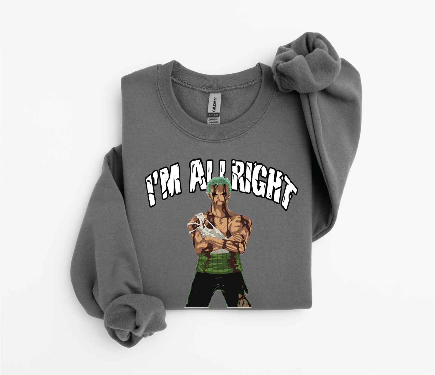 Zoro "I'm Alright" Sweater | Iconic One Piece Moment | Gildan 18500 | Kids & Adult Sizes | DTF Print