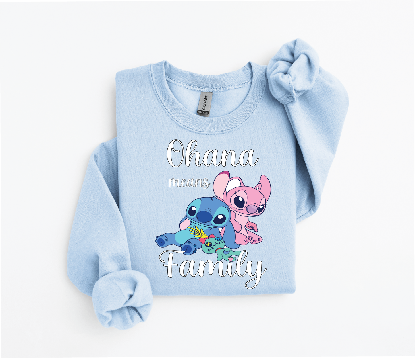 Stitch & Angel "Ohana Means Family" Sweater | Gildan 18500 | Kids & Adult Sizes | DTF Print