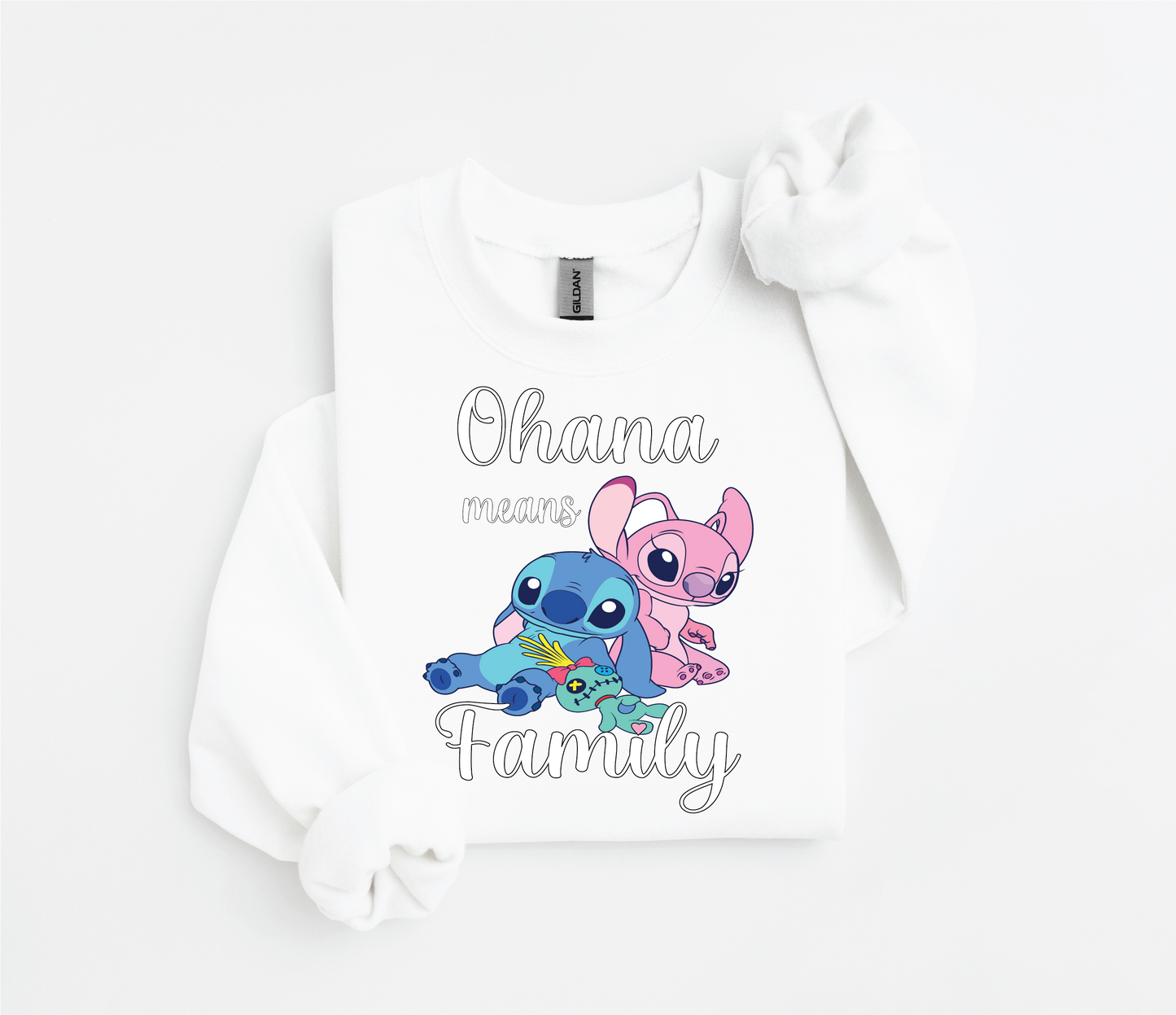 Stitch & Angel "Ohana Means Family" Sweater | Gildan 18500 | Kids & Adult Sizes | DTF Print