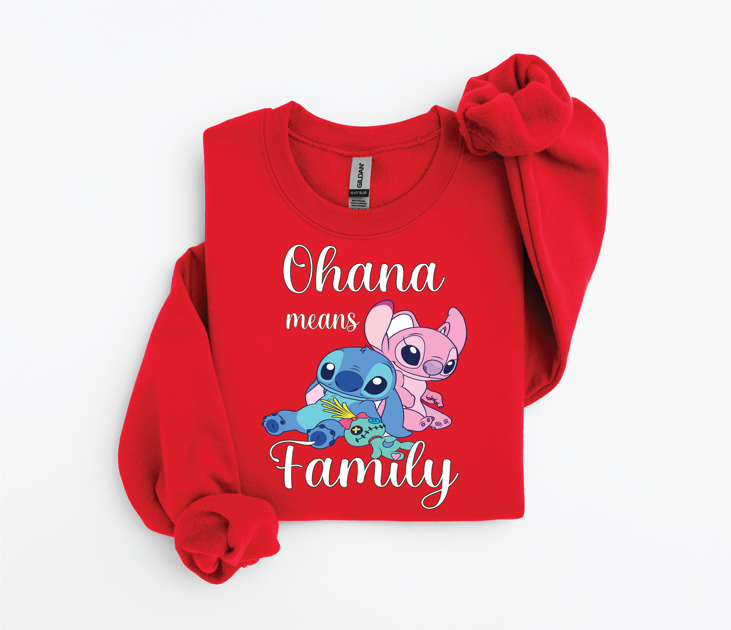 Stitch & Angel "Ohana Means Family" Sweater | Gildan 18500 | Kids & Adult Sizes | DTF Print