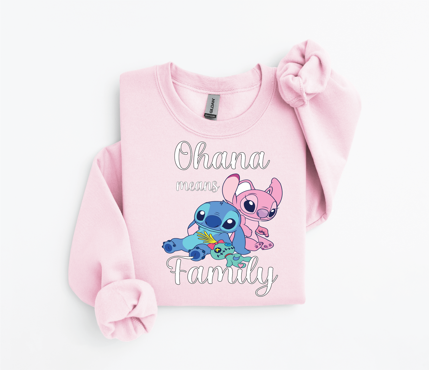 Stitch & Angel "Ohana Means Family" Sweater | Gildan 18500 | Kids & Adult Sizes | DTF Print