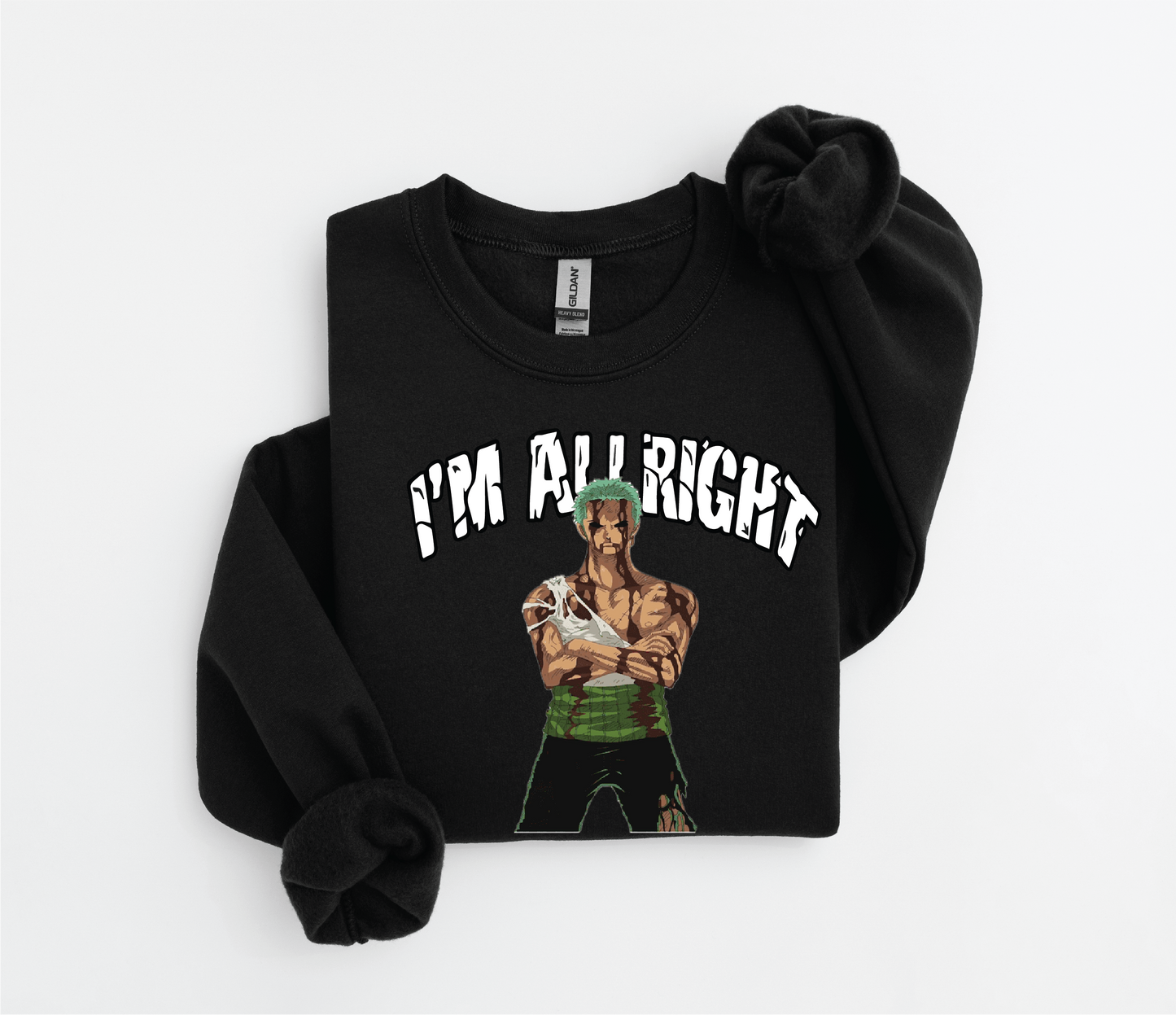 Zoro "I'm Alright" Sweater | Iconic One Piece Moment | Gildan 18500 | Kids & Adult Sizes | DTF Print