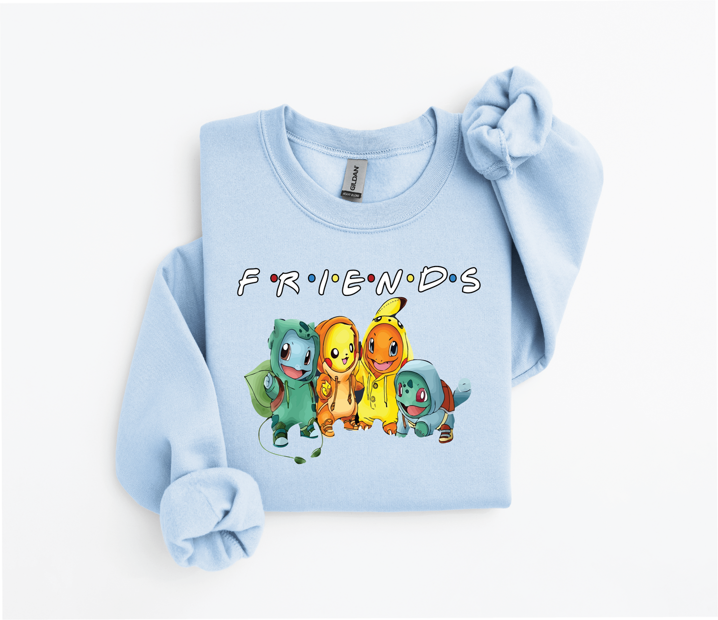 Friends Pokémon Sweater – Bulbasaur, Pikachu, Squirtle, Charmander | Gildan 18500 | Kids & Adult Sizes | DTF Print