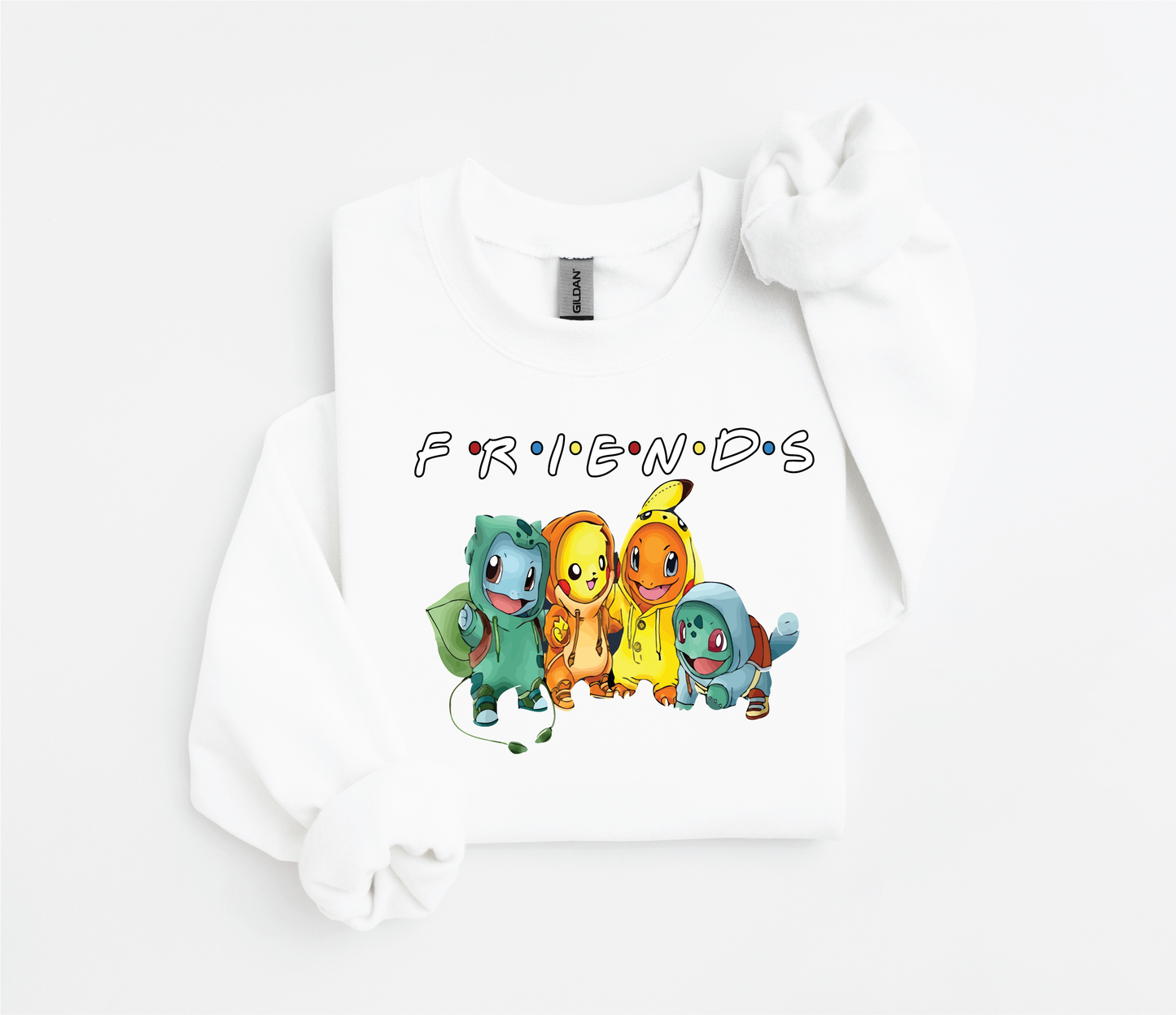 Friends Pokémon Sweater – Bulbasaur, Pikachu, Squirtle, Charmander | Gildan 18500 | Kids & Adult Sizes | DTF Print