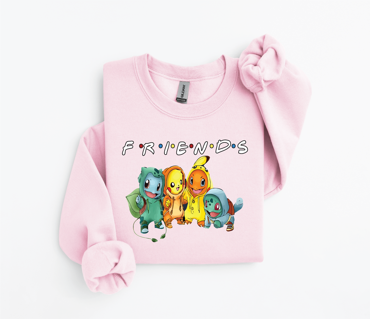 Friends Pokémon Sweater – Bulbasaur, Pikachu, Squirtle, Charmander | Gildan 18500 | Kids & Adult Sizes | DTF Print