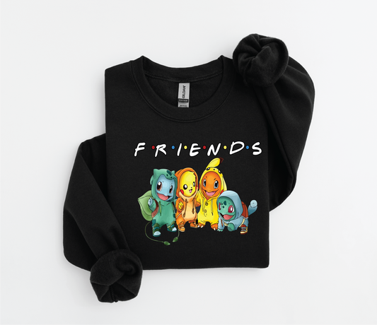 Friends Pokémon Sweater – Bulbasaur, Pikachu, Squirtle, Charmander | Gildan 18500 | Kids & Adult Sizes | DTF Print