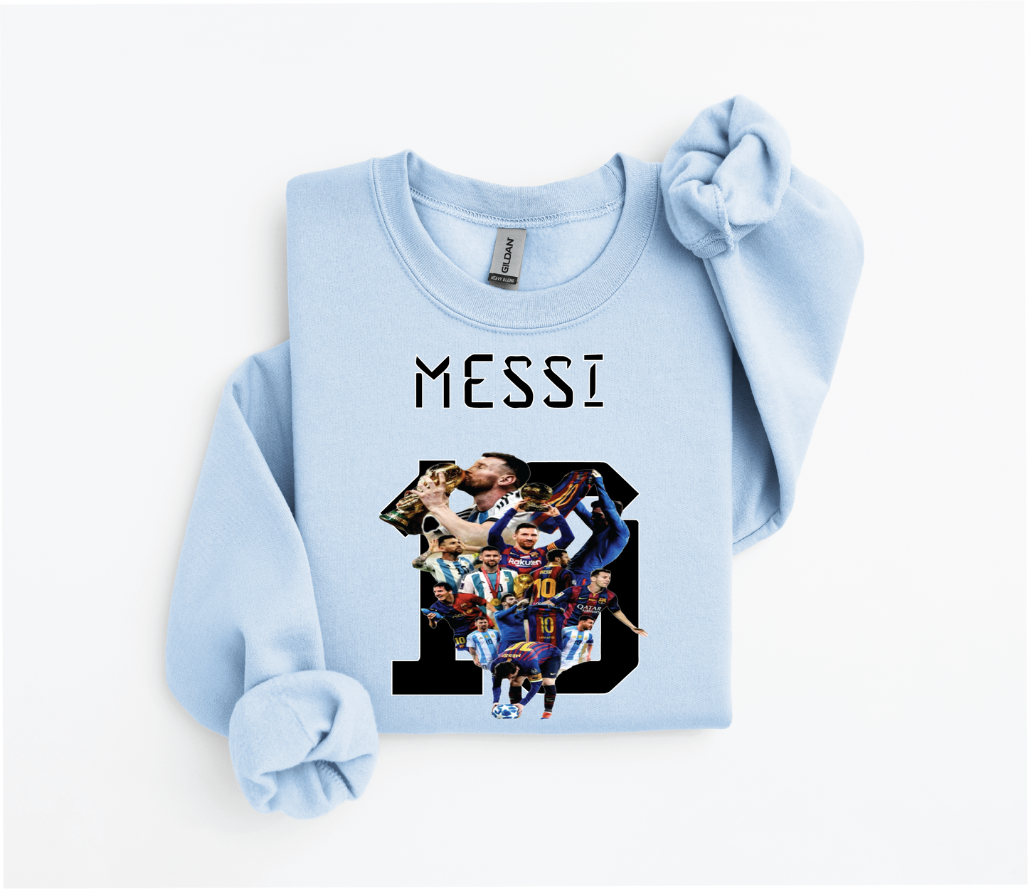 Messi Number 10 Jersey Holding World Cup Graphic Sweater – Argentina (Adult &Kid Sizes, DTF Print)