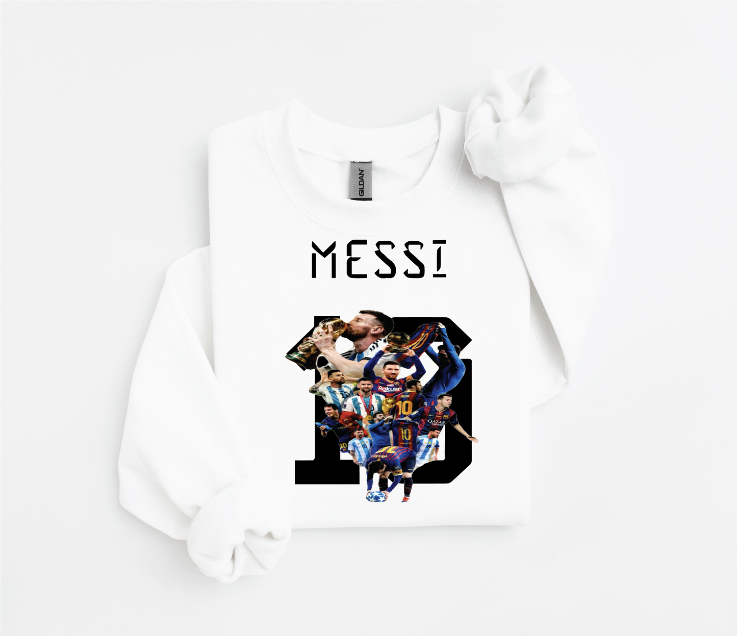 Messi Number 10 Jersey Holding World Cup Graphic Sweater – Argentina (Adult &Kid Sizes, DTF Print)