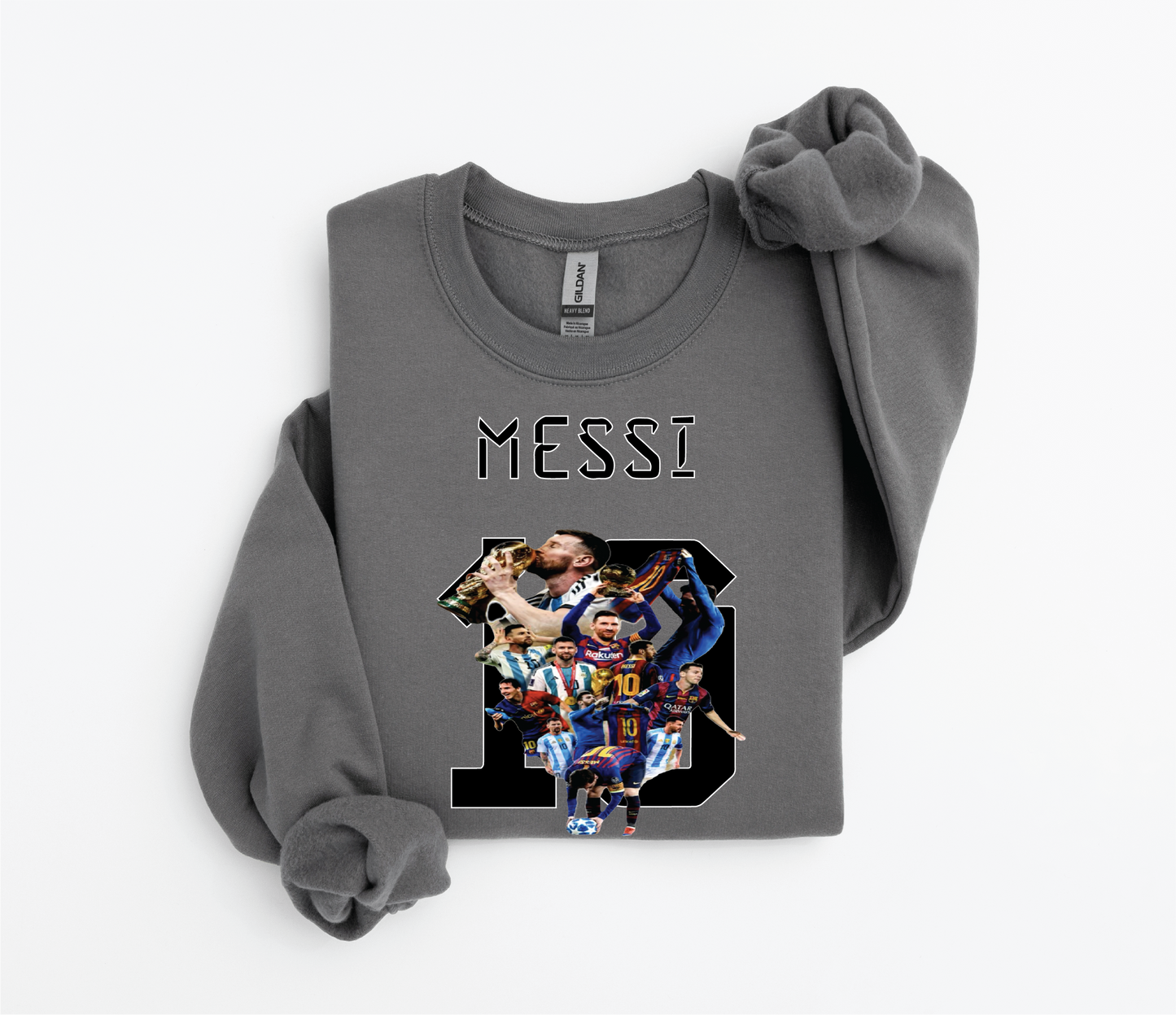 Messi Number 10 Jersey Holding World Cup Graphic Sweater – Argentina (Adult &Kid Sizes, DTF Print)