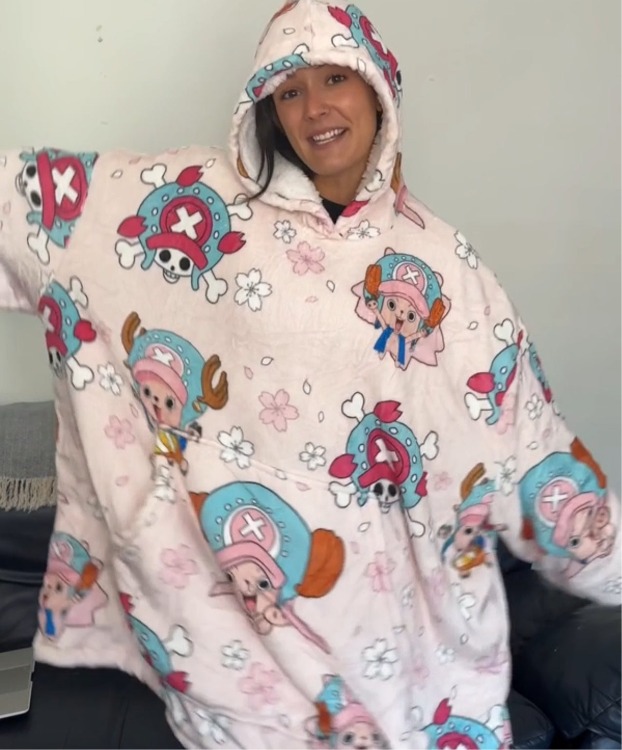 Anime Blanket Hoodie  oversize snuggle Sherpa Tony Chopper One Piece