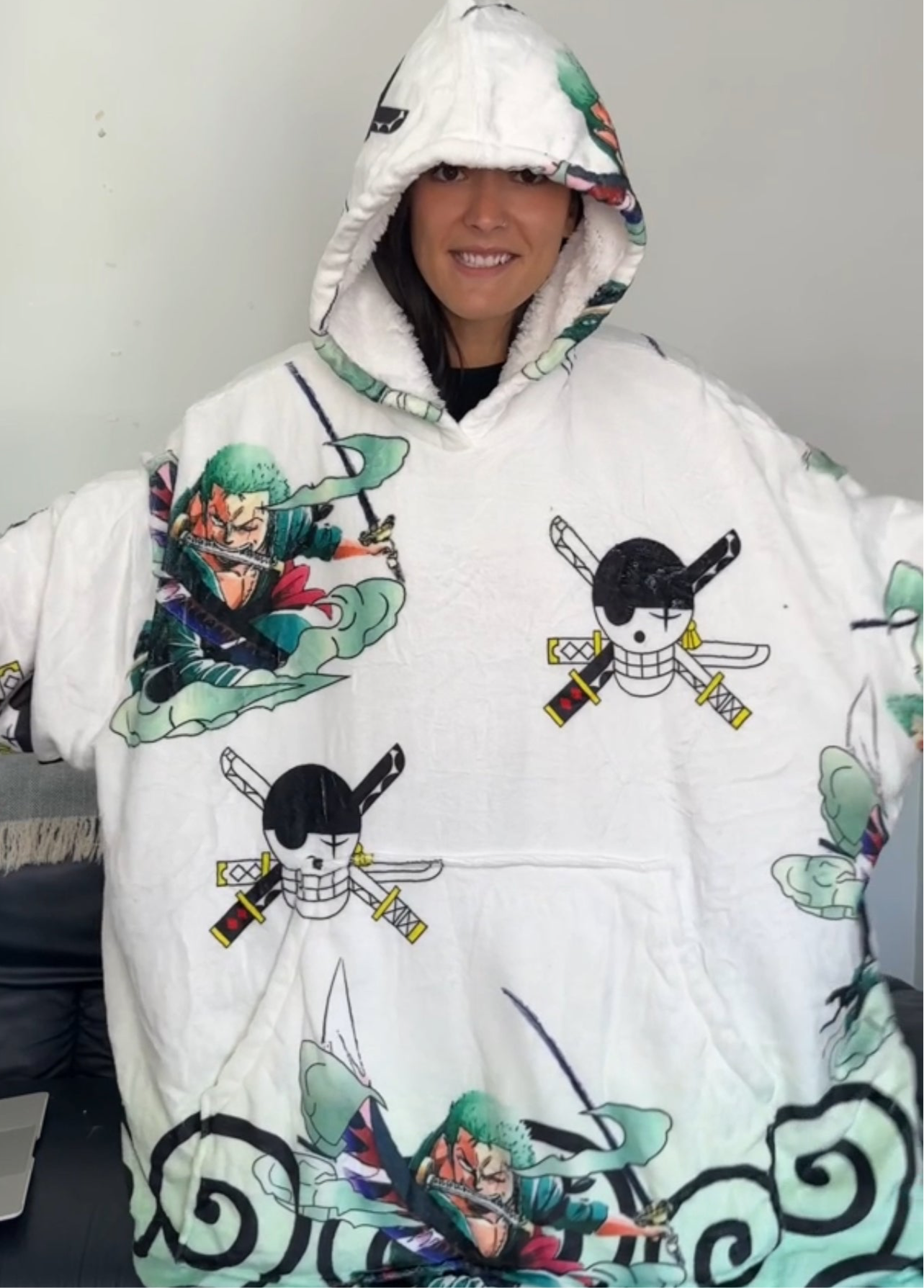 Anime Blanket Hoodie  oversize snuggle Sherpa  zoro