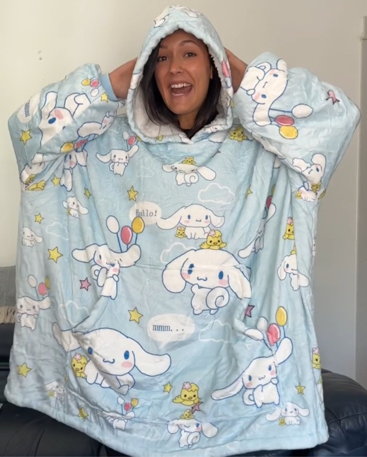 Anime Blanket Hoodie  oversize snuggle Sherpa  Cinnamoroll from hello kitty