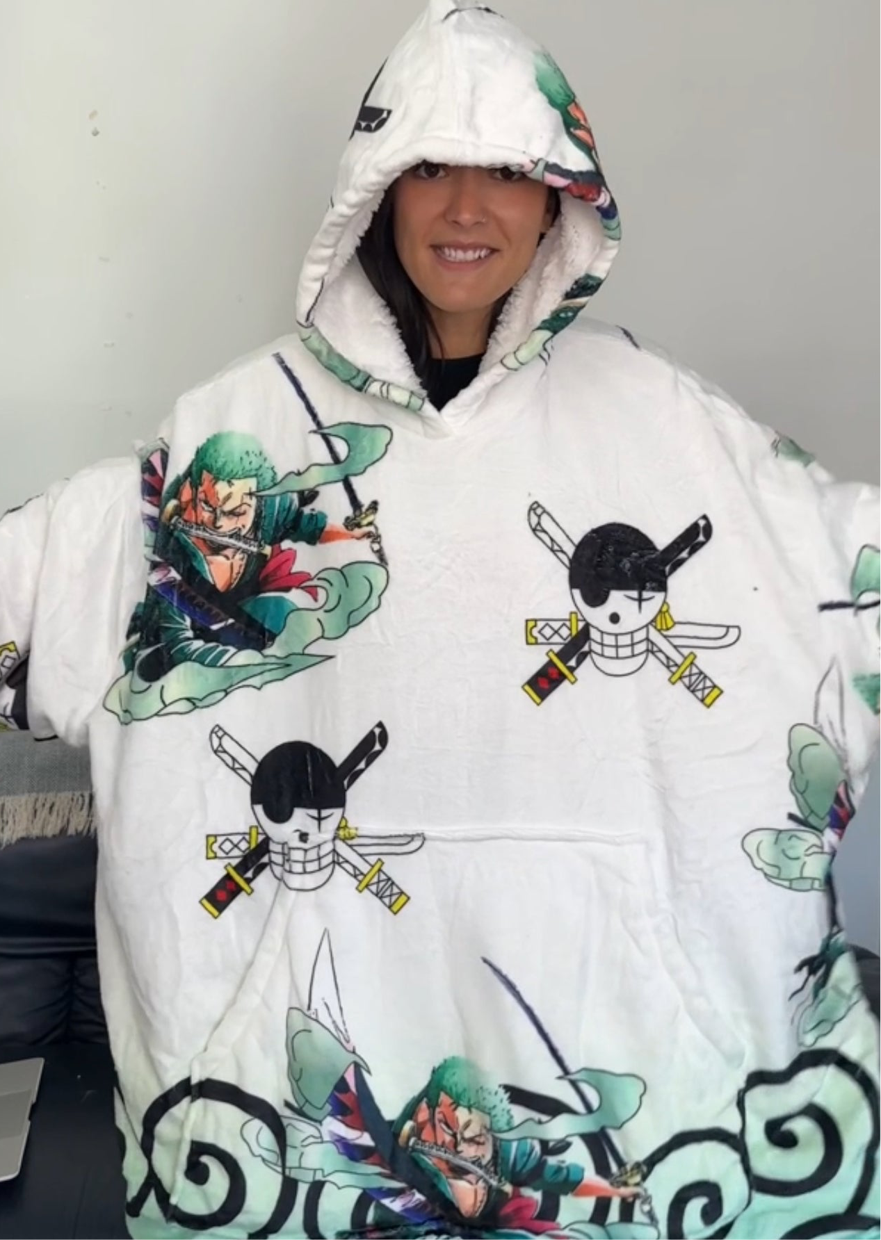 Anime Blanket Hoodie  oversize snuggle Sherpa  zoro