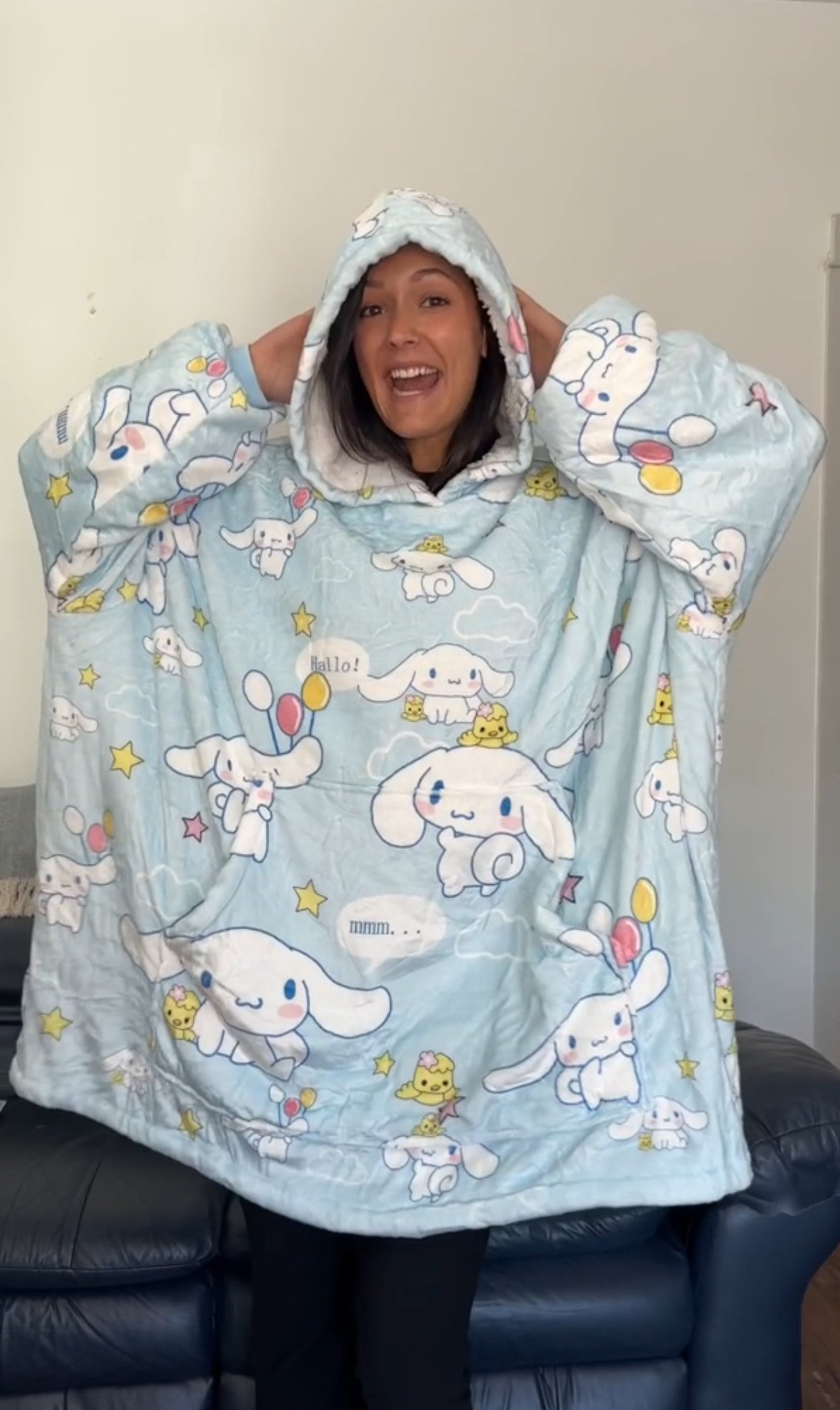 Anime Blanket Hoodie  oversize snuggle Sherpa  Cinnamoroll from hello kitty