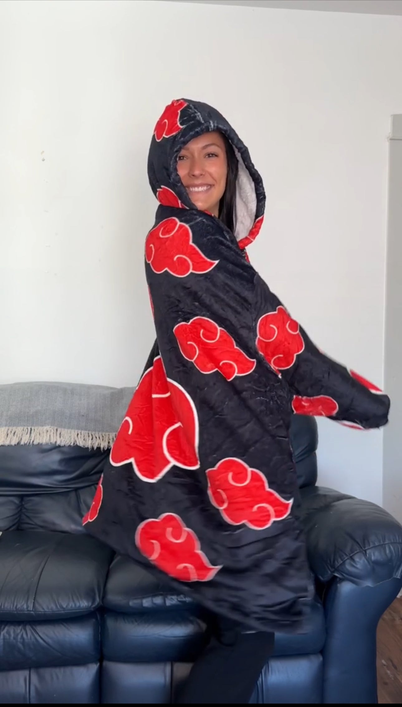 Anime Blanket Hoodie  oversize snuggle Sherpa  Naruto Akatsuki