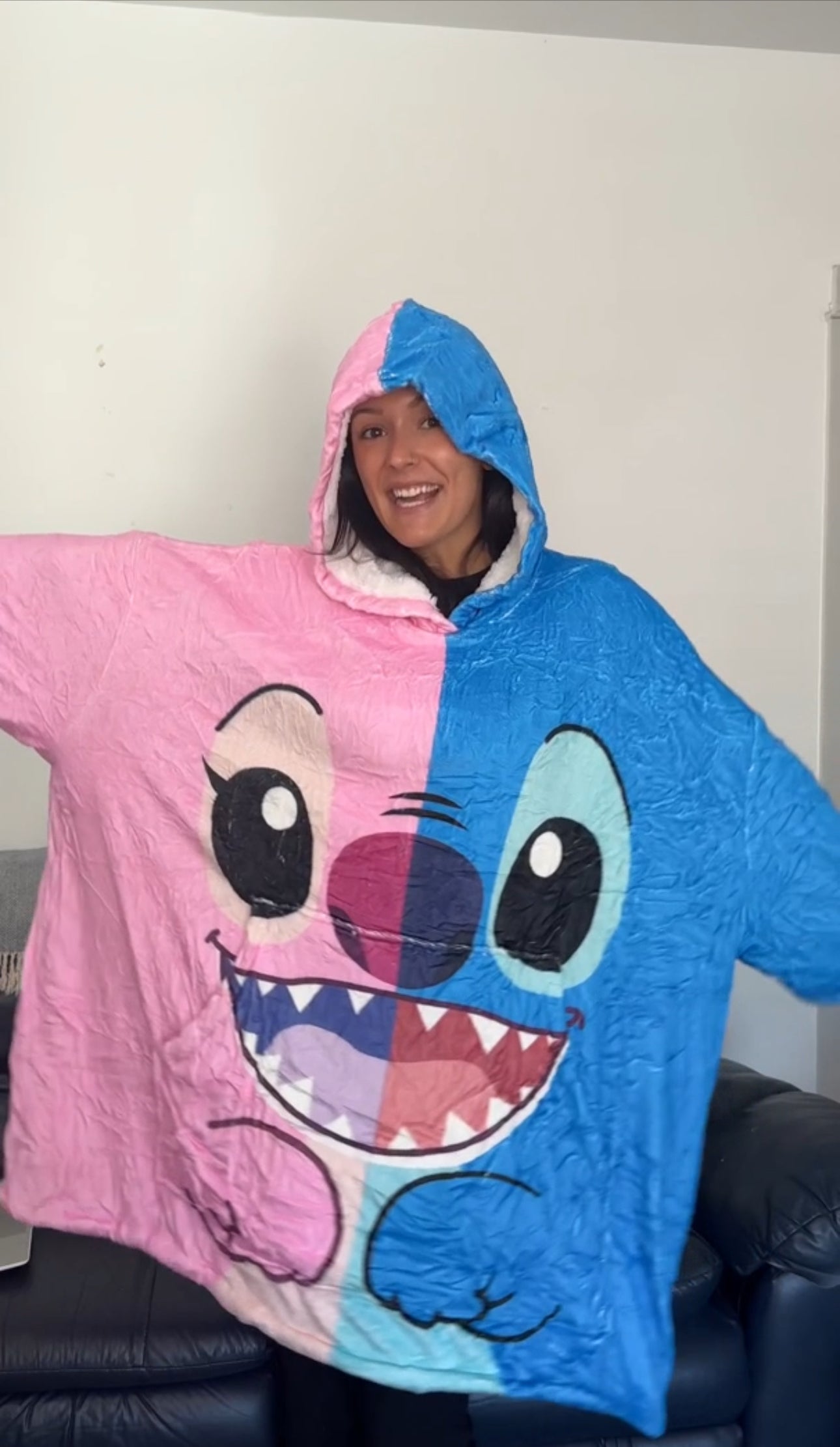 Anime Blanket Hoodie  oversize snuggle Sherpa Stitch and Angel