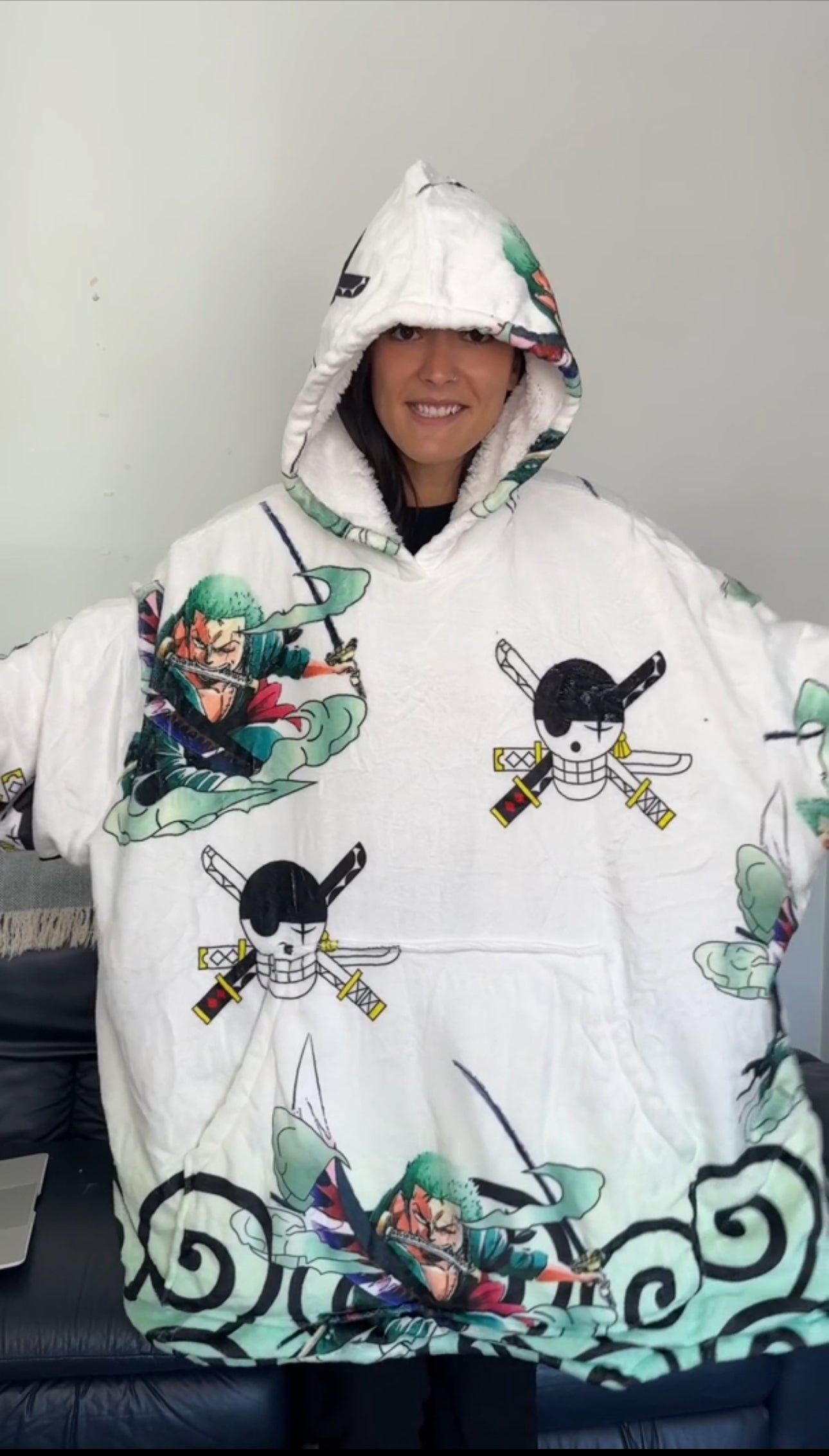 Anime Blanket Hoodie  oversize snuggle Sherpa  zoro