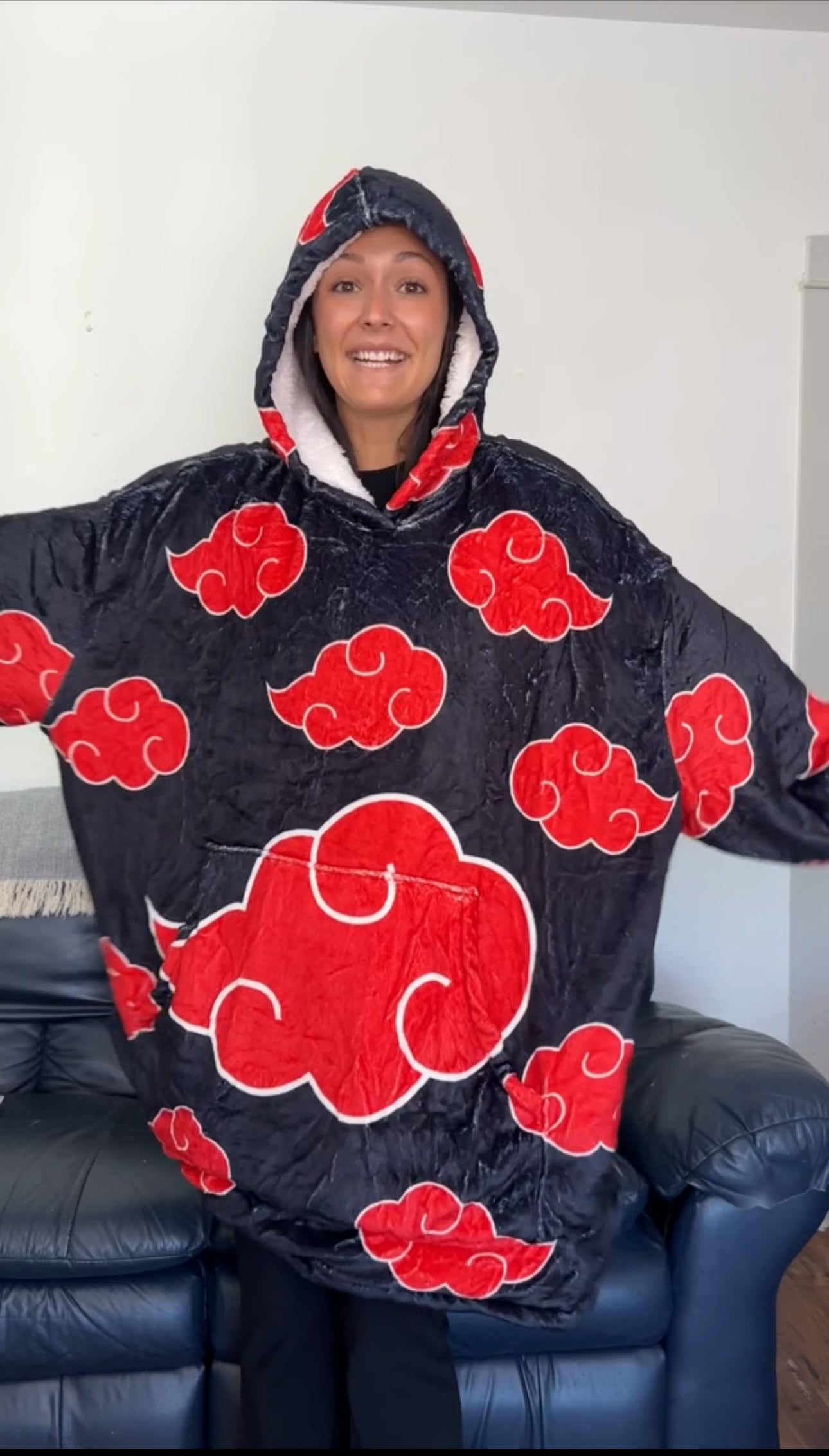 Anime Blanket Hoodie  oversize snuggle Sherpa  Naruto Akatsuki