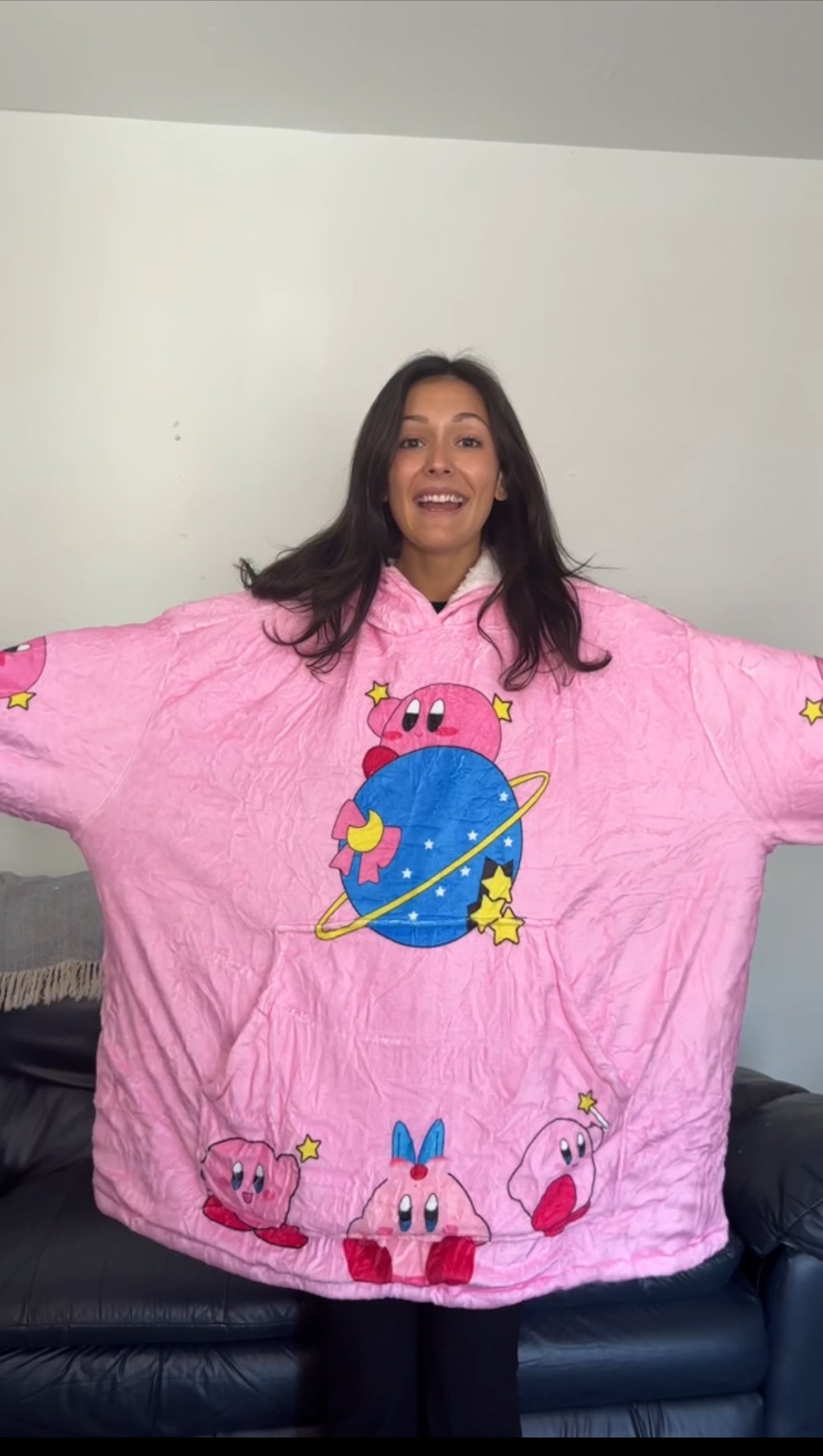 Anime Blanket Hoodie  oversize snuggle Sherpa Kirby