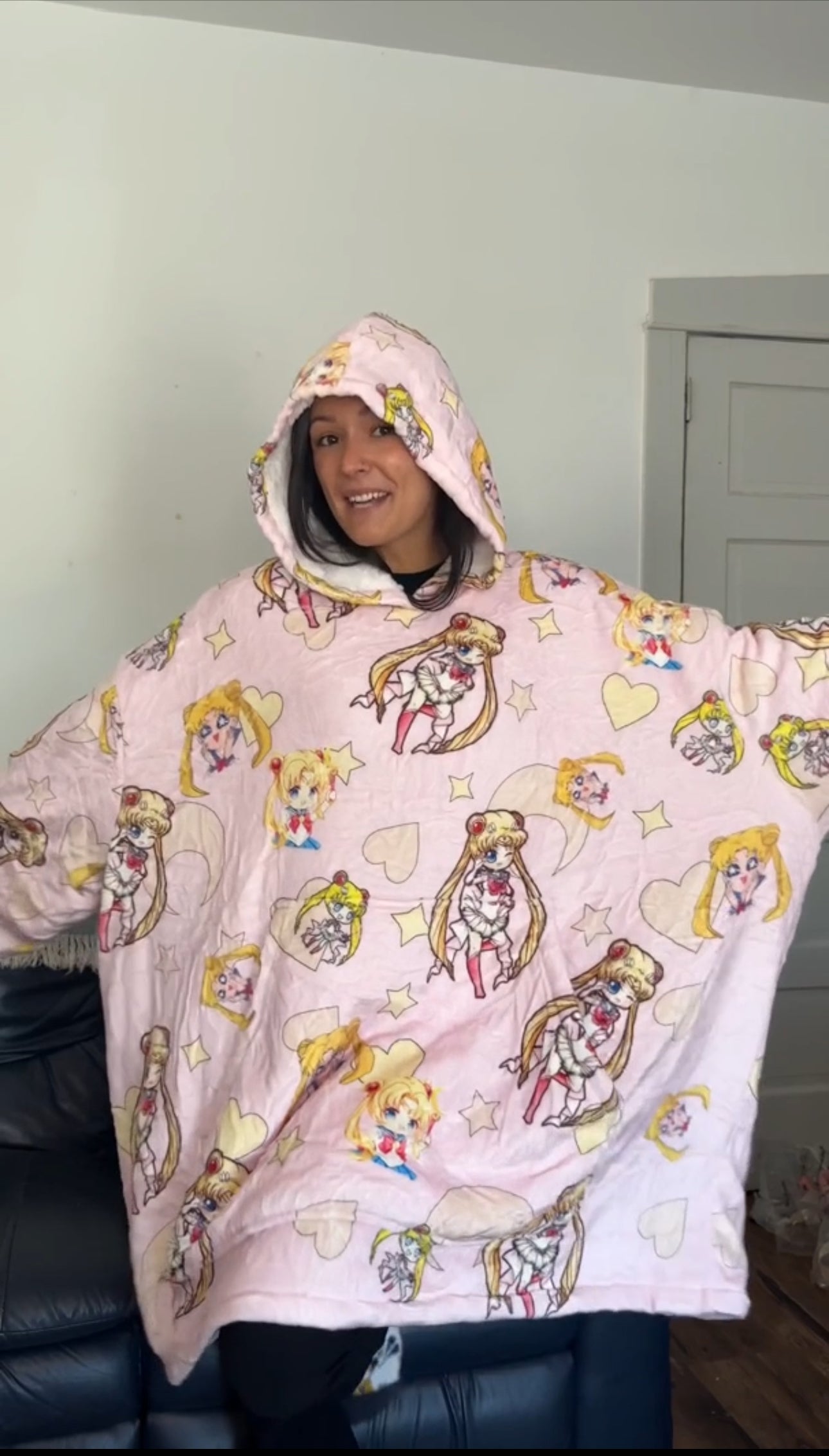 Anime Blanket Hoodie  oversize snuggle Sherpa Sailor Moon