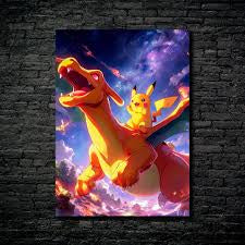 Pikachu and charizard metal poster