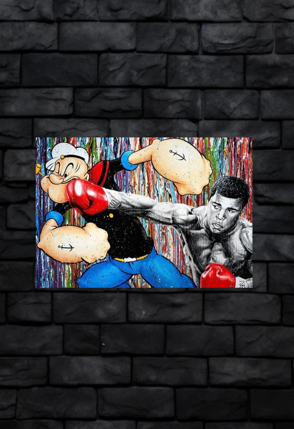 Popeye,Mohamed Ali,Mohamed Ali bitting Popeye , Metal Poster - 1mm Thick, 12x16 Inch, Glossy Shine